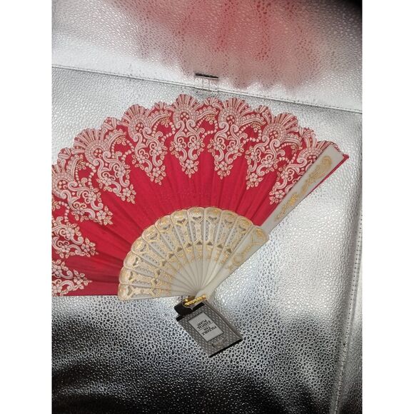 Bronzing Flower Pattern Folding Fan Chinese Style Silky Fan Accessories Rose Red - Picture 2 of 3